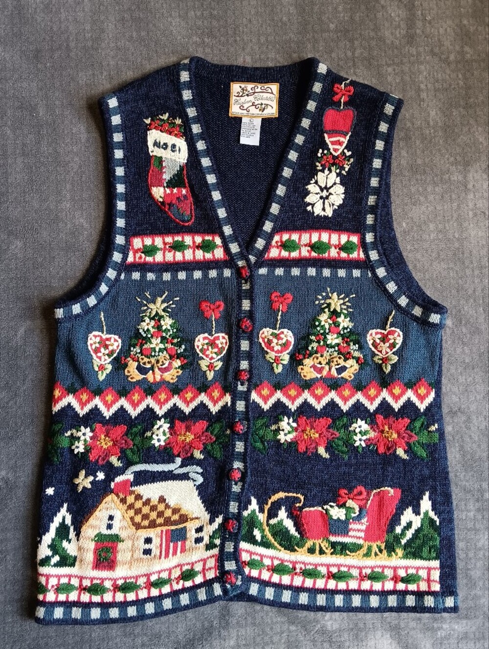 2001 Heirloom Collectibles Embroidered Knit Holiday Sweater Vest Size Large VTG